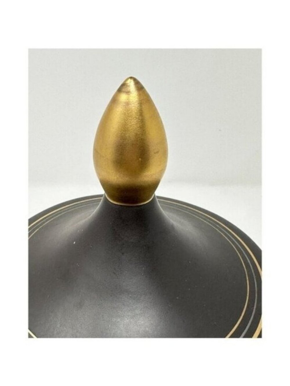 Vtg VEE JACKSON CALIFORNIA 10" URN w/ FINIAL LID Black/Brown Gold Silver Lines - Picture 10 of 13